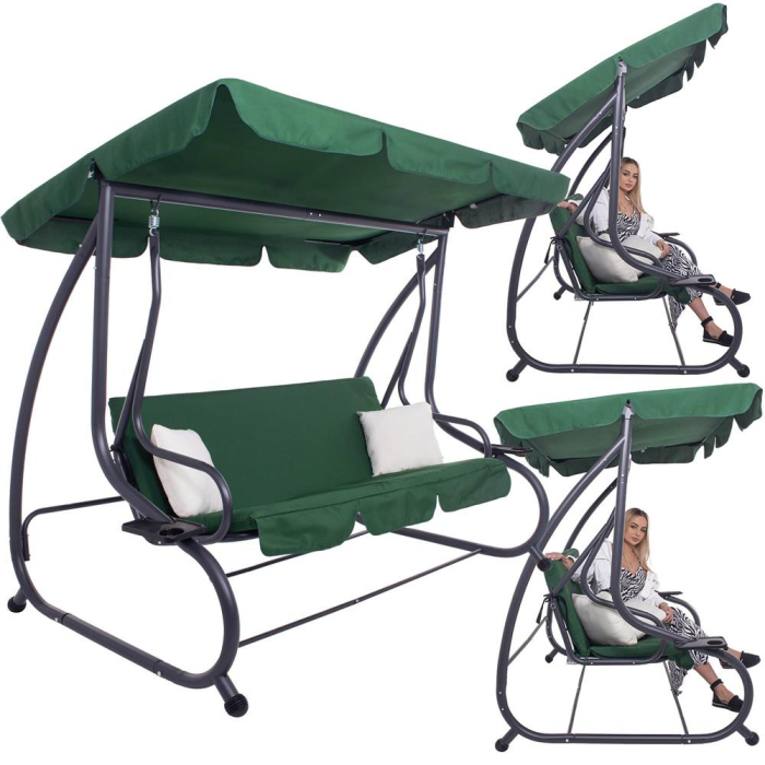 Balansoar leagan pat gradina 3 persoane, functie culcat, cadru otel vopsit cu pulbere, perne impermeabile, max 280 kg [3]