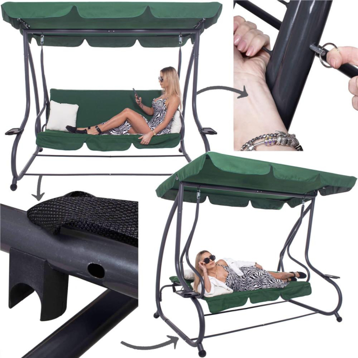 Balansoar leagan pat gradina 3 persoane, functie culcat, cadru otel vopsit cu pulbere, perne impermeabile, max 280 kg [12]