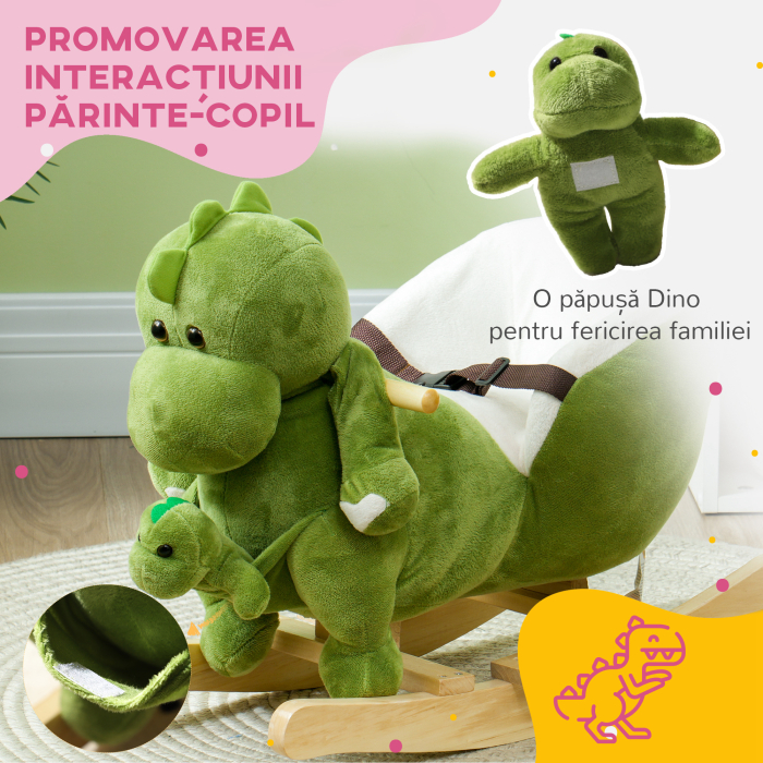  Balansoar pentru Copii 18-36 Luni in Forma de Dinozaur cu Sunete si Acoperire Moale, Verde [5]