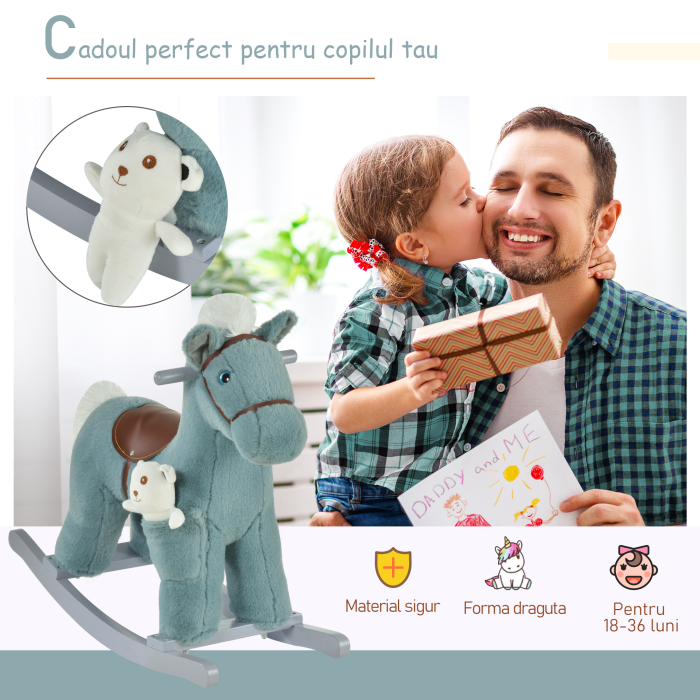  Balansoar pentru copii, 18-36 luni, Model Ponei, 65x26x55 cm, Albastru [6]