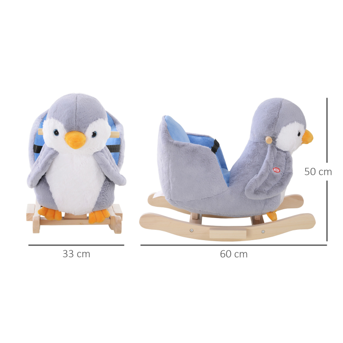 Balansoar Pinguin din Plus cu Melodii si Centura de Siguranta, Balansoar pentru Copii, 60x33x50 cm, Gri [4]