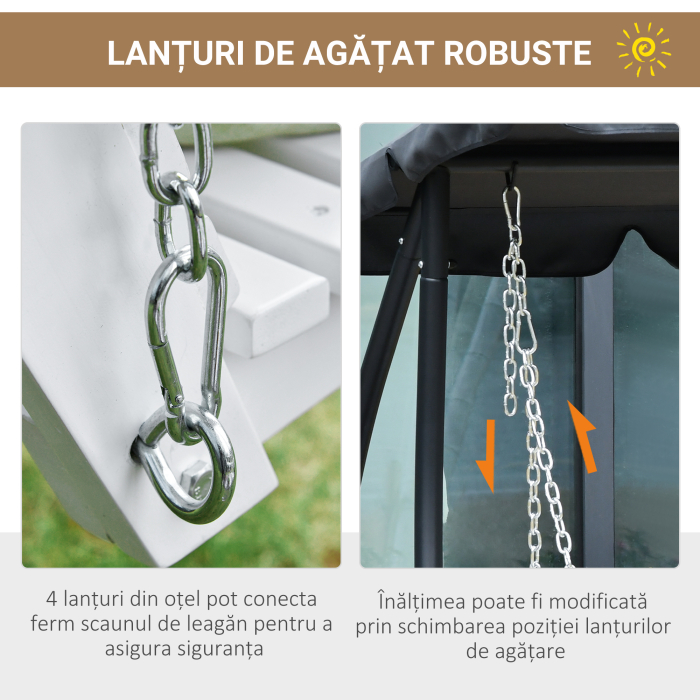  Balansoar Suspendat pentru Exterior din Lemn de Brad cu Masa Rabatabila si Suporturi pentru Pahare, Balansoar de Gradina pentru 2-3 Locuri, Alb [6]