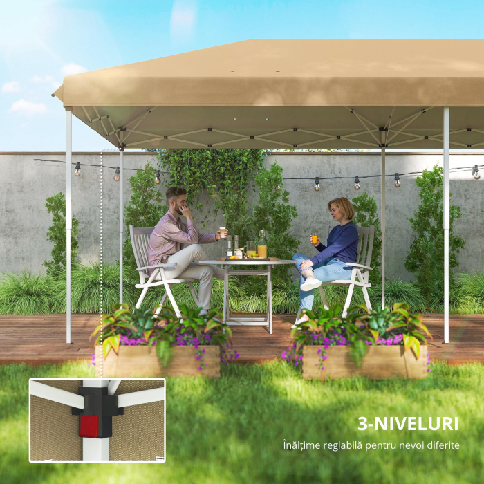  Baldachin Pop-Up cu Plasa, Cort pentru Petreceri cu Geanta de Transport pentru Exterior, 585x295x270 cm, Bej [6]
