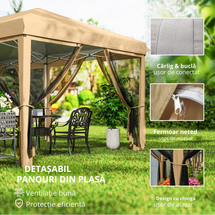  Baldachin Pop-Up cu Plasa, Cort pentru Petreceri cu Geanta de Transport pentru Exterior, 585x295x270 cm, Bej [4]