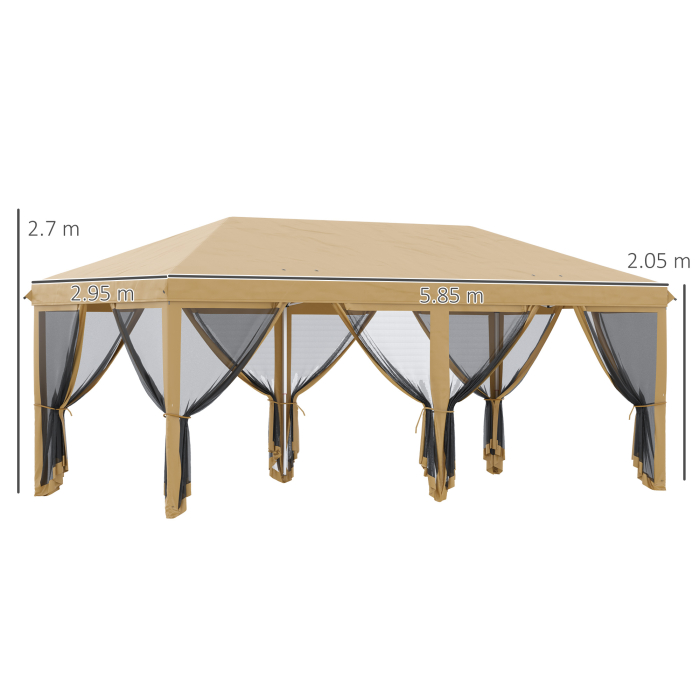 Baldachin Pop-Up cu Plasa, Cort pentru Petreceri cu Geanta de Transport pentru Exterior, 585x295x270 cm, Bej [3]