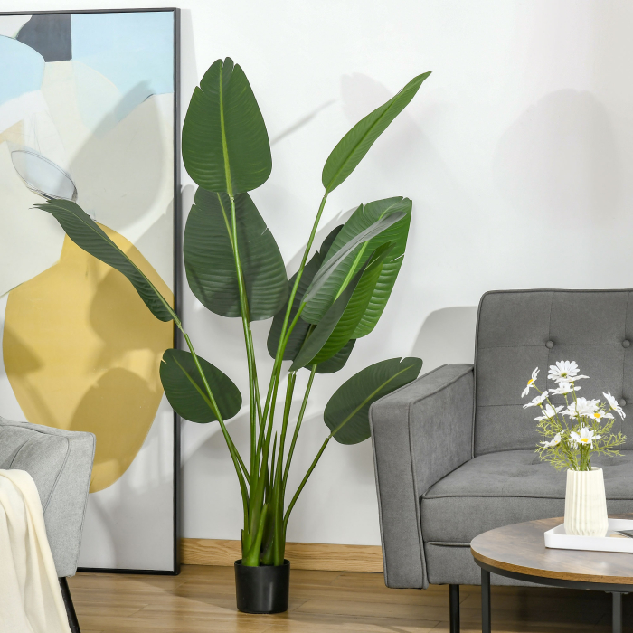  Bananier Artificial 160 cm cu Ghiveci si 10 Frunze Realiste, Planta Artificiala Tropicala pentru Decoratiuni Interioare si Exterioare, Verde [2]