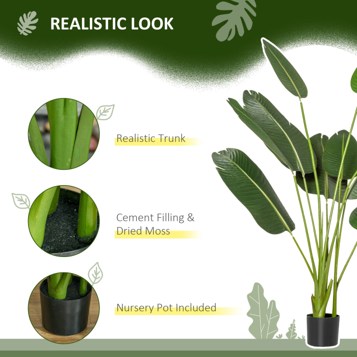  Bananier Artificial 160 cm cu Ghiveci si 10 Frunze Realiste, Planta Artificiala Tropicala pentru Decoratiuni Interioare si Exterioare, Verde [4]