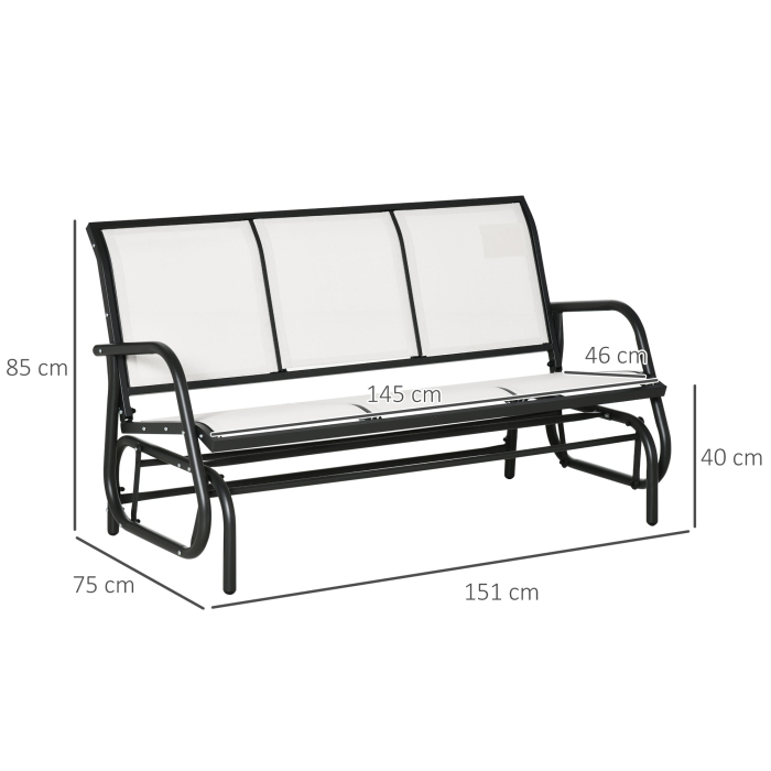  Banca Balansoar de Gradina 3 Locuri din Metal si Tesatura, 147x70x85cm, Bej [3]