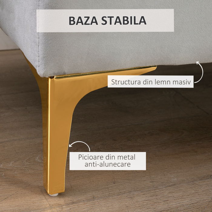  Banca Capitonata din tesatura Catifelata pentru Dormitor & Hol, Banca Eleganta la Capatul Patului cu Picioare Metalice [7]