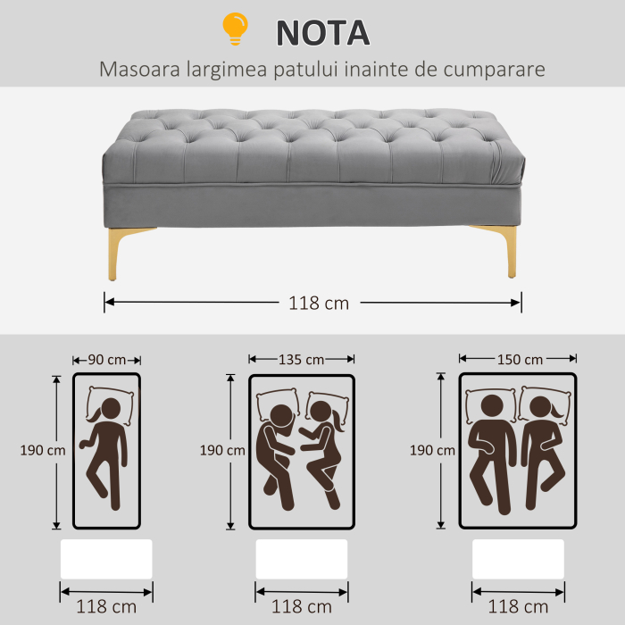  Banca Capitonata din tesatura Catifelata pentru Dormitor & Hol, Banca Eleganta la Capatul Patului cu Picioare Metalice [8]