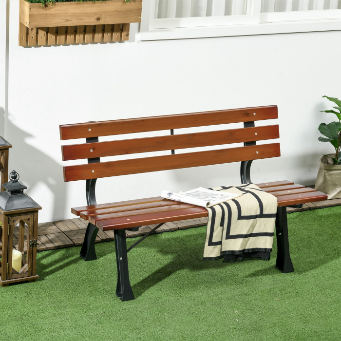  Banca cu 2 locuri, pentru gradina si terasa, fonta de aluminiu + lemn natural, 120 x 57 x 70 cm, Maro [9]