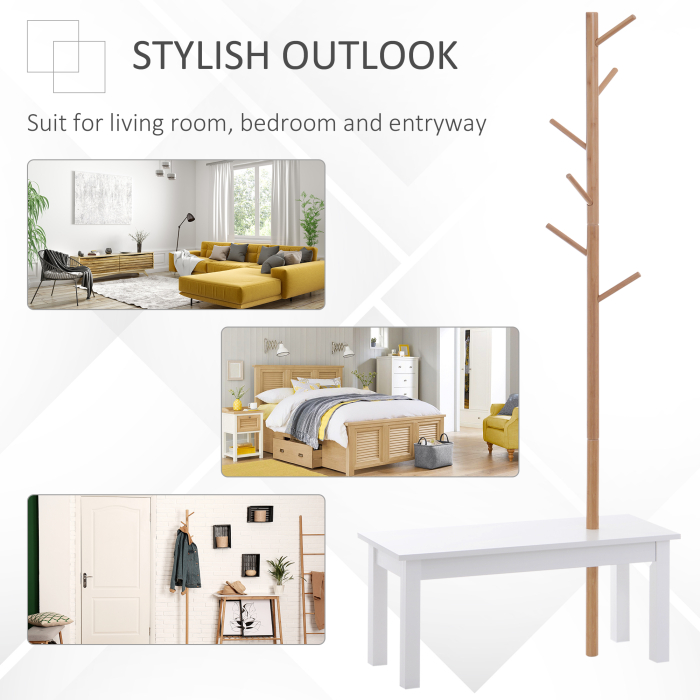  Banca cu Cuier in Bambù, Culoare Alb si Lemn, 80x30x180cm [4]