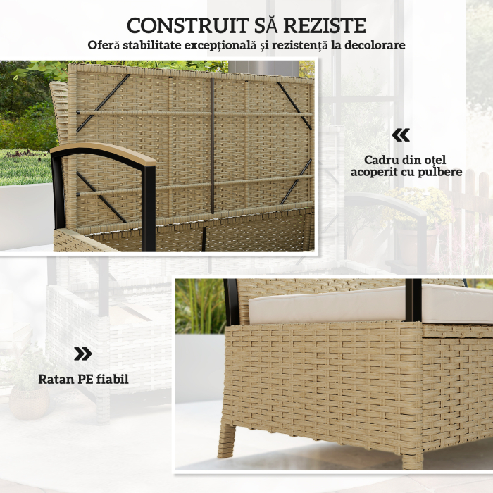  Banca cu Spatiu de Depozitare 125L cu Perna, Cadru Metalic, 123x70x82 cm, Bej [6]