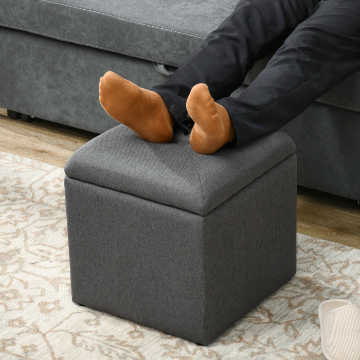  Banca cu Spatiu de Depozitare Tip Ottoman, Tapitata cu tesatura Respirabila, 39x39x39 cm, Gri [7]
