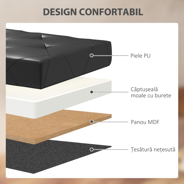  Banca Cutie de Depozitare Pliabila, Banca Taburet cu Capac si invelis din Piele Ecologica, 76x38x38 cm, Negru [5]