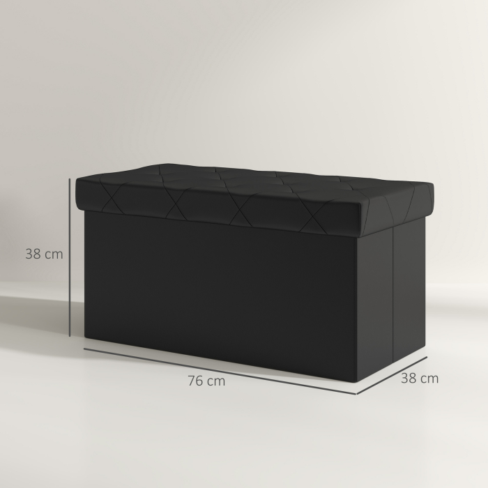  Banca Cutie de Depozitare Pliabila, Banca Taburet cu Capac si invelis din Piele Ecologica, 76x38x38 cm, Negru [3]