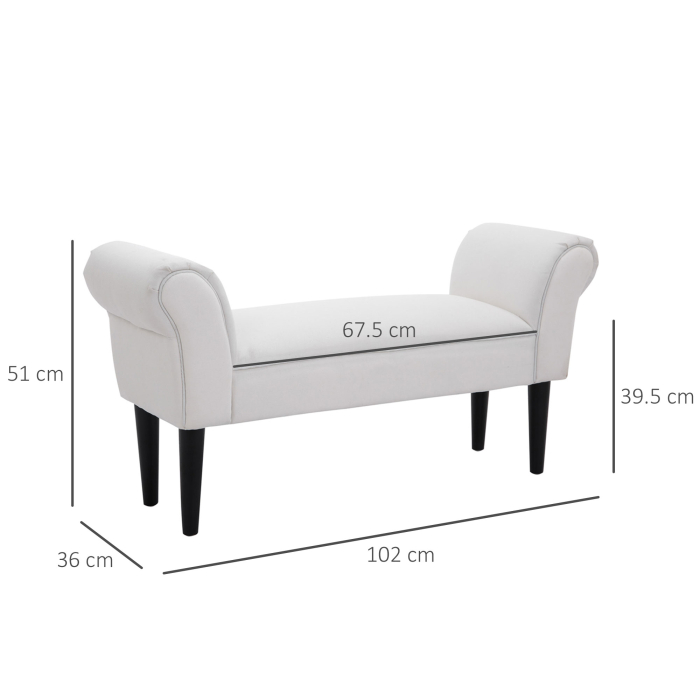  Banca de Capat de Pat cu Cotiere Rulate, Banca Captusita pentru Dormitor, 102x35x51 cm, Alb [3]