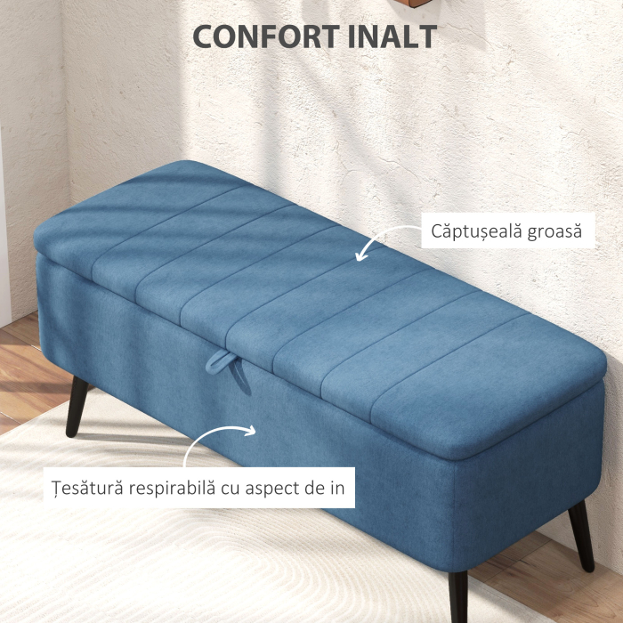  Banca de depozitare 40", tapitata din material textil cu picioare din otel pentru Living sau Dormitor, Albastru inchis [5]