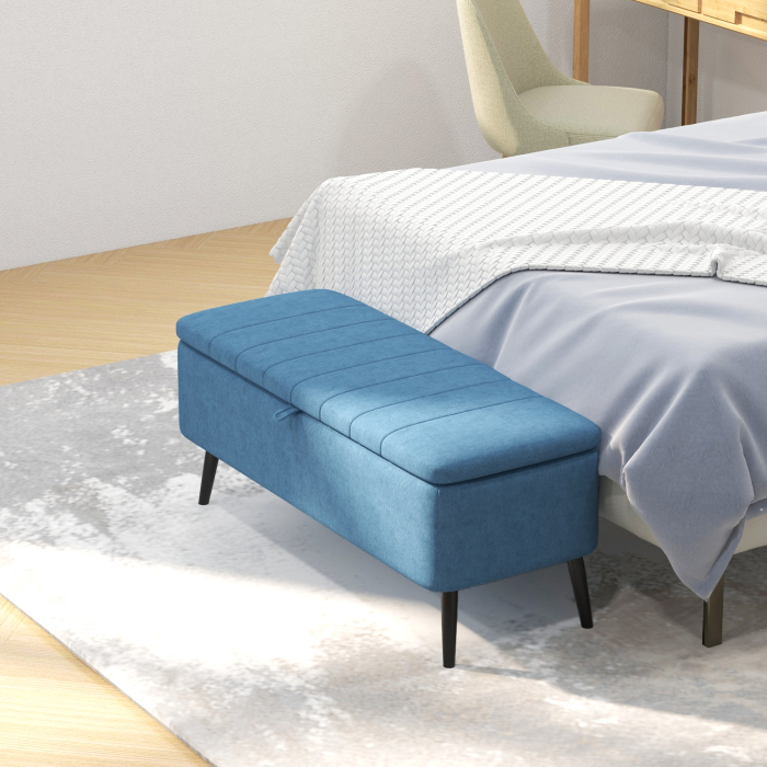  Banca de depozitare 40", tapitata din material textil cu picioare din otel pentru Living sau Dormitor, Albastru inchis [7]