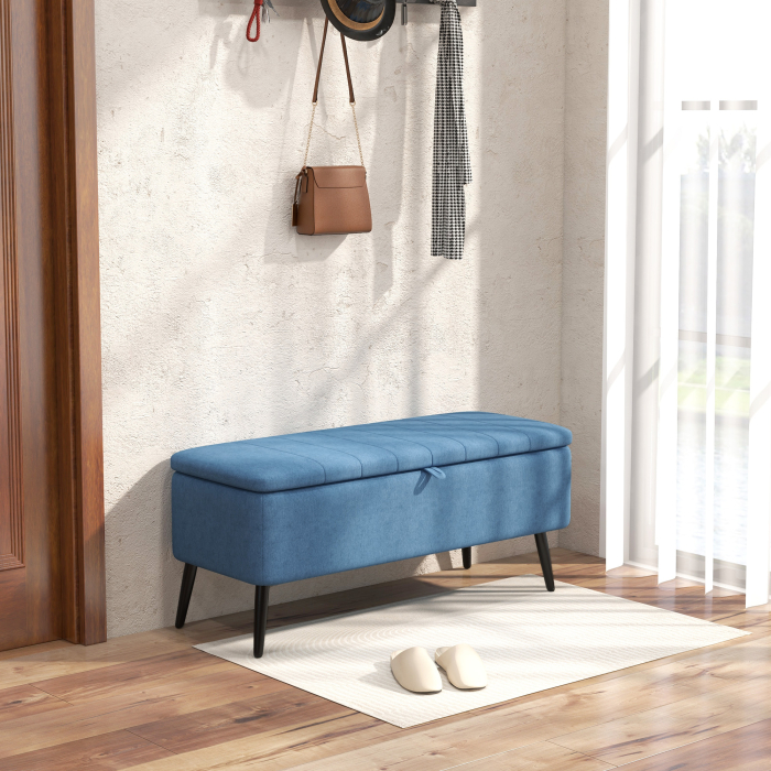  Banca de depozitare 40", tapitata din material textil cu picioare din otel pentru Living sau Dormitor, Albastru inchis [2]