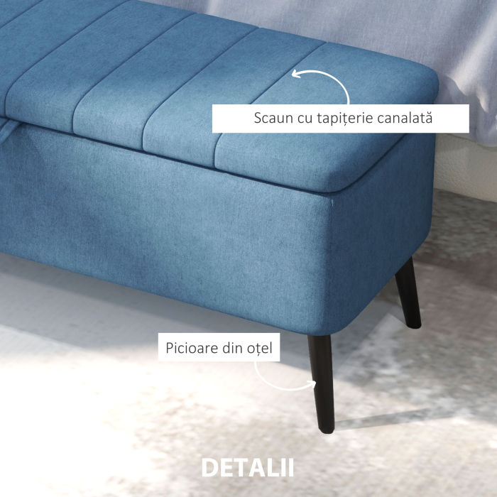  Banca de depozitare 40", tapitata din material textil cu picioare din otel pentru Living sau Dormitor, Albastru inchis [6]