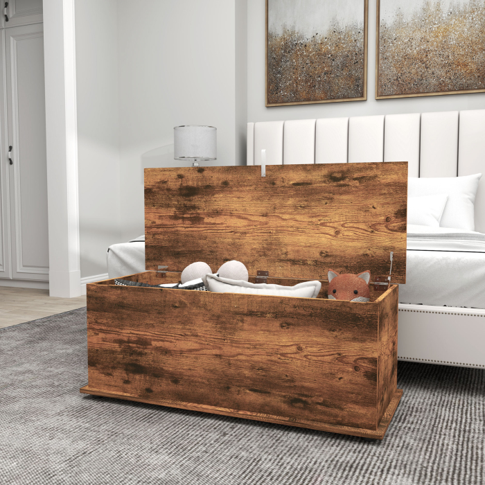  Banca de depozitare cu capacitate de 120 kg pentru dormitor si hol, din lemn, 100x40x40 cm, maro [8]