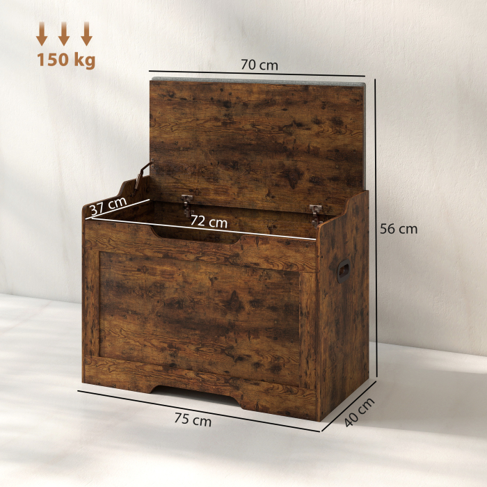  Banca de Depozitare de 103L Multifunctionala, nuanta de Lemn cu Perna din tesatura Gri, 75x40x56 cm [3]