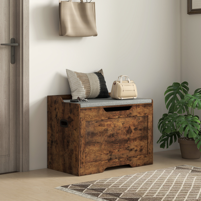  Banca de Depozitare de 103L Multifunctionala, nuanta de Lemn cu Perna din tesatura Gri, 75x40x56 cm [9]