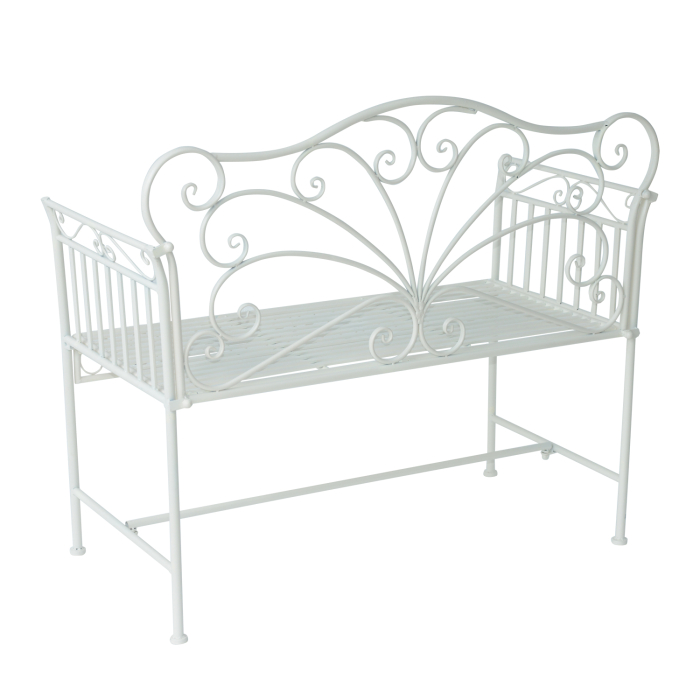  Banca de Exterior cu 2 Locuri, Banca de Gradina in Stil Romantic din Fier, 113,5x50x96 cm, Alb [7]