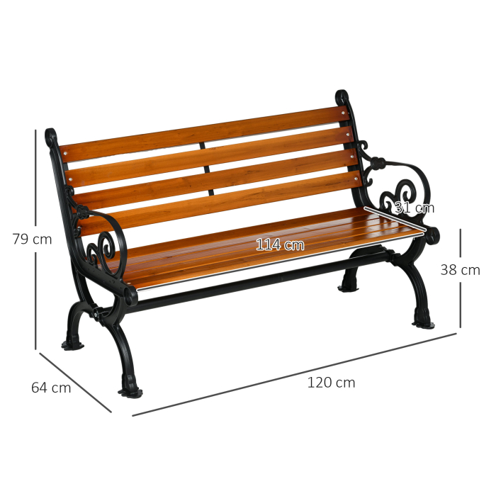  Banca de Exterior cu Cadru din Aluminiu, Scaun cu Doua Locuri cu Cotiera Curbata, sezut si Spatar din Lemn, 120x64x79 cm, Tec [3]