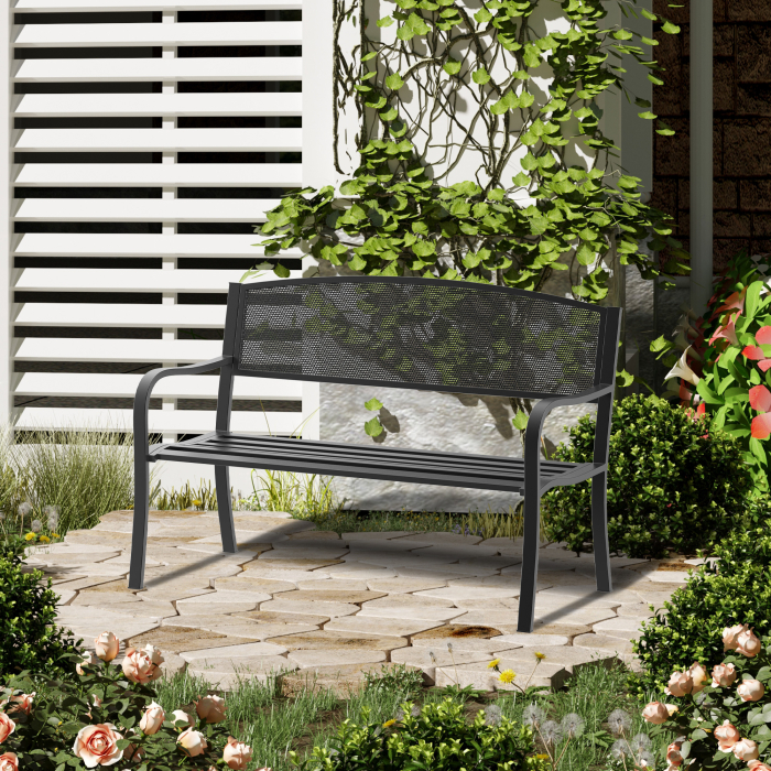 Banca de exterior din otel, negru, 127x60x85cm [2]