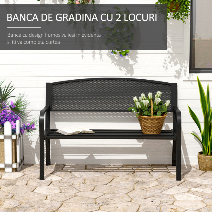  Banca de exterior din otel, negru, 127x60x85cm [4]