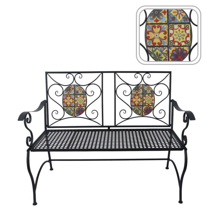 Banca de gradina, cadru metalic cu mozaic decorativ, 115x56x90 cm, negru [8]