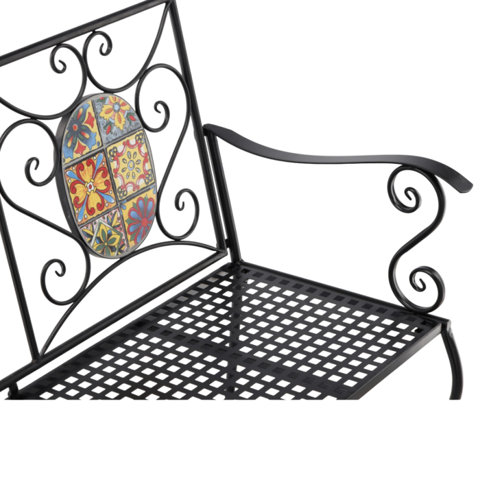 Banca de gradina, cadru metalic cu mozaic decorativ, 115x56x90 cm, negru [5]
