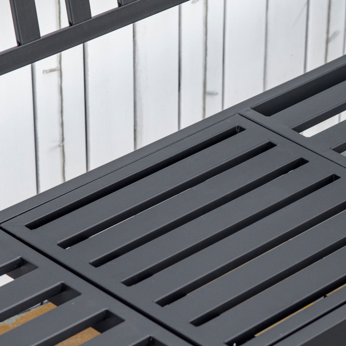  Banca de Gradina cu 2-3 Locuri din Metal, Banca de Exterior cu Masuta Extensibila, Spatar cu sipci si Cotiere, pentru Balcon, Terasa si Curte, 150x58.5x90 cm, Negru [8]