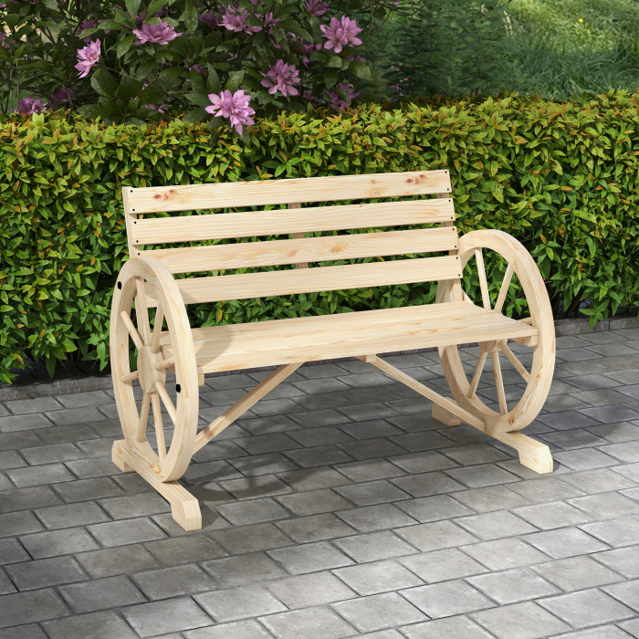  Banca de Gradina cu 2 Locuri, din Lamele cu Manere in Forma de Roata de Caruta, din Lemn, 105,5x56x79 cm, Culoare Lemn [2]