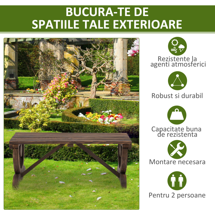  Banca de Gradina cu 2 locuri din lemn de molid, Maro 105x50x53cm [6]