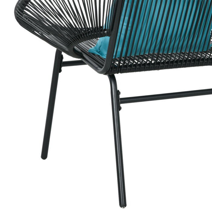  Banca de gradina cu 2 locuri din metal si franghie din rasina cu 2 perne - dim. 132L x 72l x 83h cm - negru [9]