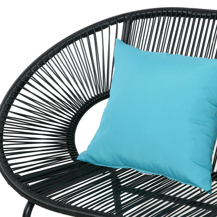  Banca de gradina cu 2 locuri din metal si franghie din rasina cu 2 perne - dim. 132L x 72l x 83h cm - negru [8]