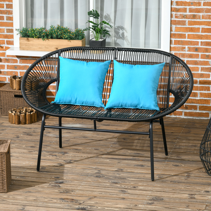  Banca de gradina cu 2 locuri din metal si franghie din rasina cu 2 perne - dim. 132L x 72l x 83h cm - negru [2]
