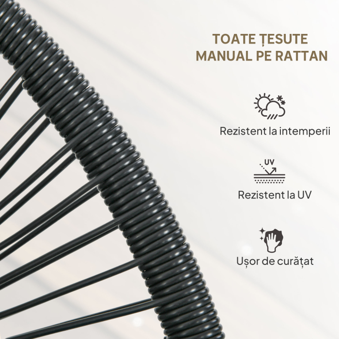  Banca de gradina cu 2 locuri din metal si franghie din rasina cu 2 perne - dim. 132L x 72l x 83h cm - negru [5]