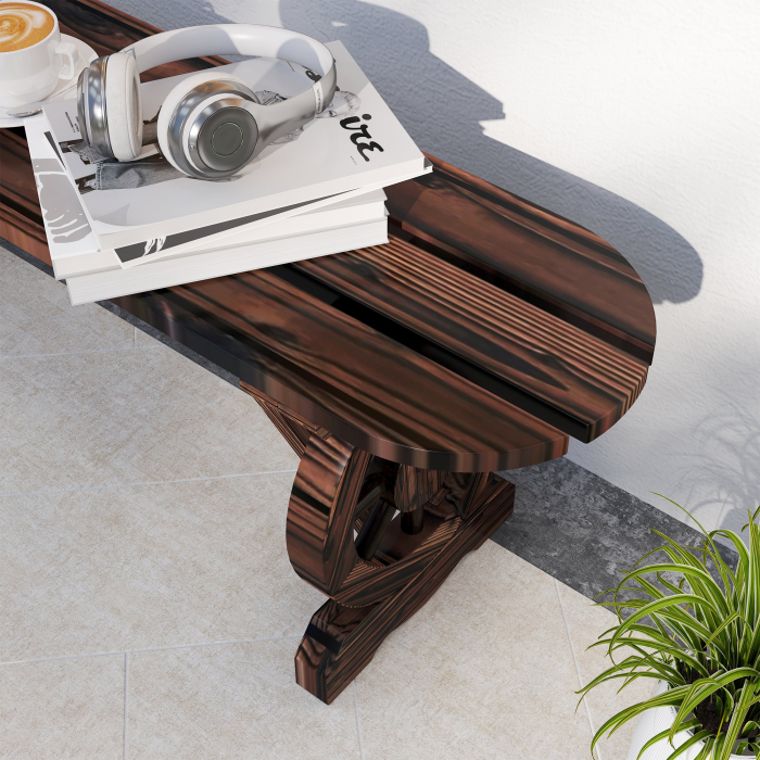  Banca de Gradina cu Picioare in Forma de Roata de Car cu 2 Locuri si sezut din sipci, 120x29x39 cm, Maro [9]