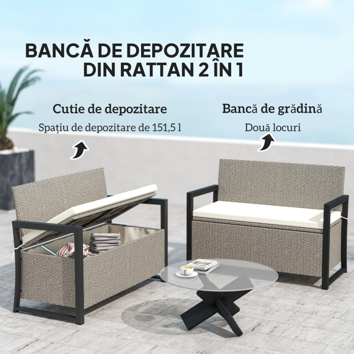  Banca de Gradina cu Spatiu de Depozitare, 117x60x86 cm, Alb Crem [4]