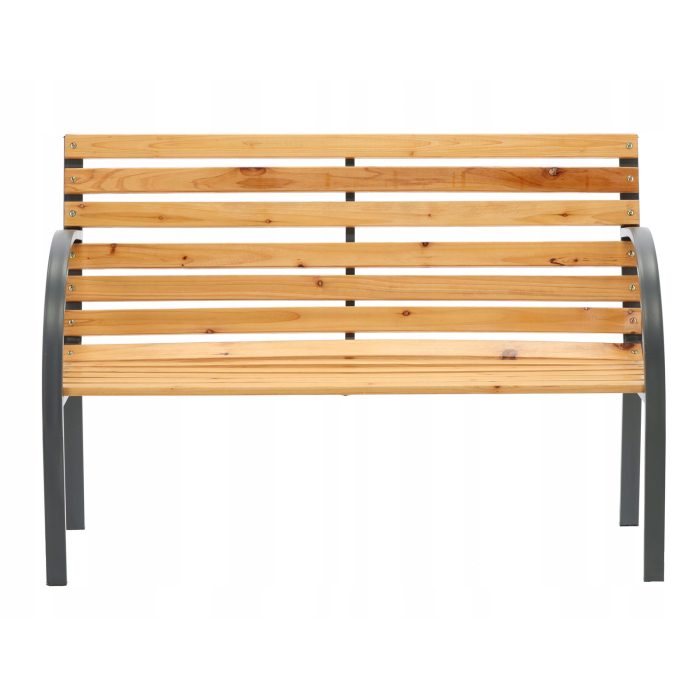Banca de gradina din lemn, cadru din otel cu spatar, 120x60x80 cm, maro natur [2]