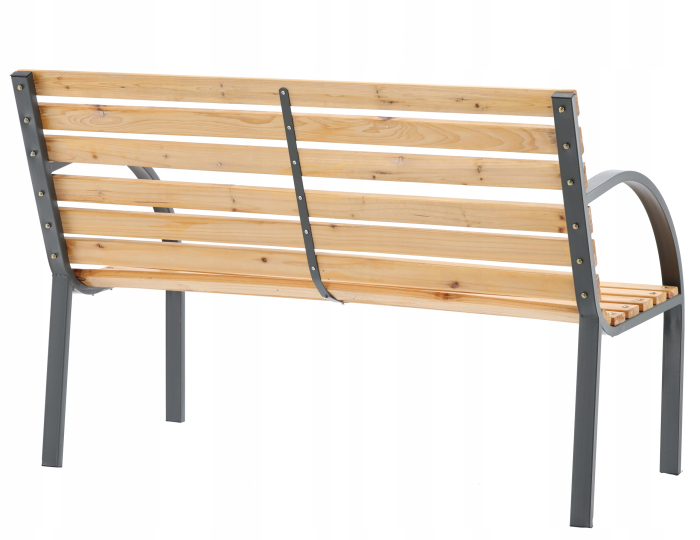 Banca de gradina din lemn, cadru din otel cu spatar, 120x60x80 cm, maro natur [4]