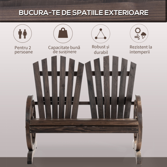  Banca de Gradina din Lemn Stil Rustic cu Brate in Forma de Roata, 108x66x95cm, Culoare Lemn [6]