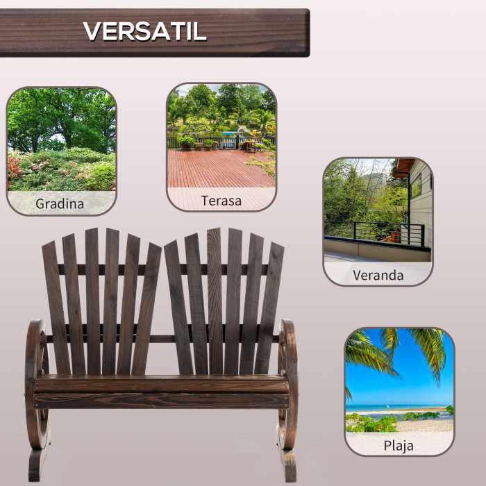  Banca de Gradina din Lemn Stil Rustic cu Brate in Forma de Roata, 108x66x95cm, Culoare Lemn [7]