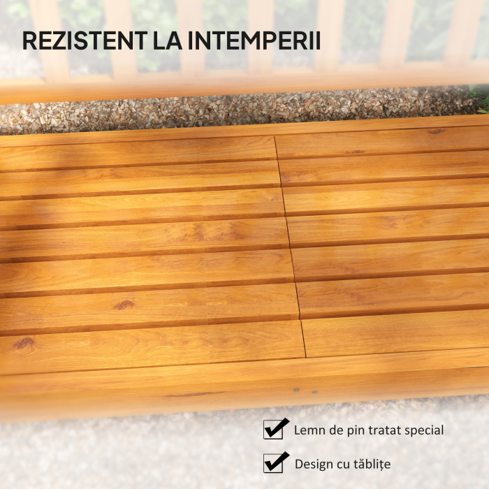  Banca de Gradina pentru 2-3 Persoane din Lemn de Pin, Banca de Exterior cu Masuta Rabatabila si Brate, pentru Balcon, Terasa si Gradina, 153x56x91 cm, Maro Deschis [5]