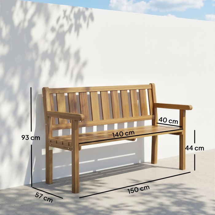  Banca de Gradina pentru 2 Persoane, Banca de Exterior cu Lamele din Lemn de Molid, Stil Country, Banca pentru Terasa, Patio si Curte, 150x57x93 cm, Culoare Teak [3]