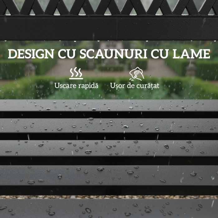  Banca de Gradina pentru Exterior, Banca de Patio cu Brate si sezut cu Lamele, 2 Locuri pentru Gradina, Parc, Balcon, Mobilier Exterior, Negru [7]